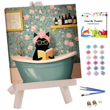 Imagem de JUJUHOOD Kit de pintura engraçada para gatos de banho por números para adultos iniciantes e crianças de 8 a 12 anos, pintura de gato preto por número sem cavalete, pintura simples por números para