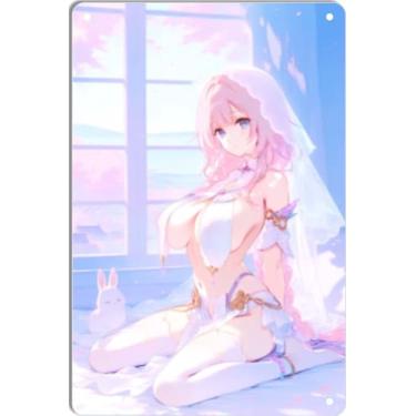 Imagem de DKLOWK Bikini Sexy Anime Girl Hot Metal Poster Placa de Decoração de Parede para Casa Bar Clube Quarto Banheiro Homem Caverna Otaku 20 x 30 cm