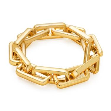 Imagem de WOWORAMA Pulseira de corrente grossa para mulheres, pulseiras elásticas ajustáveis com elos grossos, pulseira dourada/prata, Adjustable Size, Liga metálica, Sem Pedra Preciosa