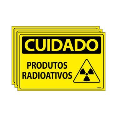 Imagem de Combo 3 Placas De Sinalização Cuidado Produtos Radioativos 30x20 Ecom 