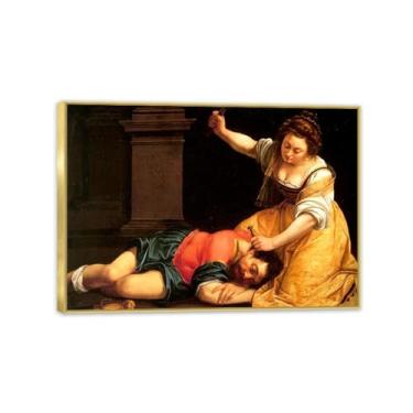 Imagem de Pôster Artemisia Gentileschi Jael and Sisera Impressão em tela Reproduções de arte de parede de pinturas famosas para sala de estar quarto decoração de parede 70 x 50 cm (28 x 20 polegadas) moldura