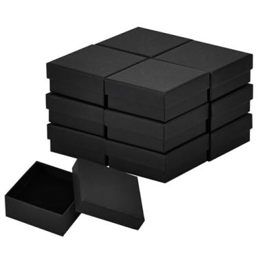 Imagem de dedoot Caixas de joias Kraft, pacote com 12 caixas de presente quadradas de papelão, 7 x 7 x 3 cm, colar pequeno, brinco, caixa kraft para conjunto de joias com almofada de veludo, preta