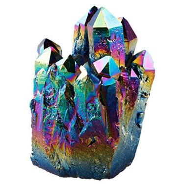 Imagem de ((1.5-2.25")titanium Coated Quartz-rainbow) - rockcloud Natural Titanium Coated Rainbow Crystal Quartz Cluster Geode Druzy Home Decoration Gemstone Specimen