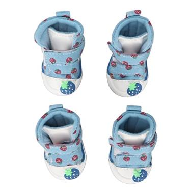 Imagem de MUNEFE Sapatos Pequenos Cães, Bonitos Botas De Cachorro De Lona, Botas De Cachorro De Morango Bonito De Lona Respirável Adequado Para Bichon Teddy Blues (Tipo 2)