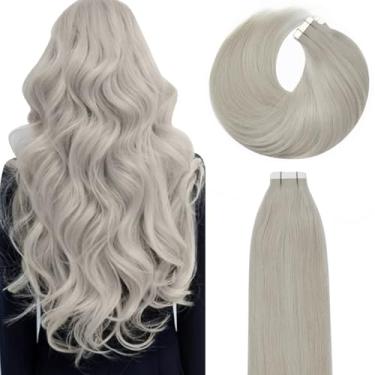 Imagem de Lacer Extensões de cabelo com fita adesiva - cabelo humano, 30 cm, cinza natural, prata, sem costura, liso sedoso, 30 g