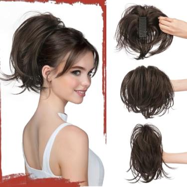 Imagem de SOFEIYAN Extensão de rabo de cavalo curto com clipe de garra, faça você mesmo, fios dobráveis, coque de cabelo falso fofo, extensões de rabo de cavalo de cabelo sintético liso para Wonen - Mistura