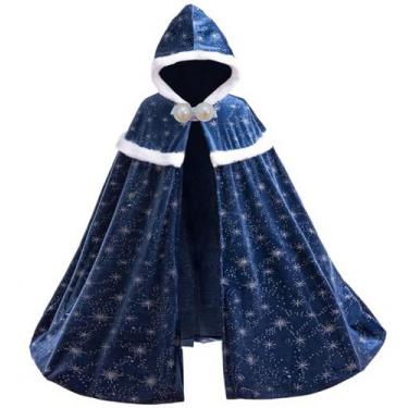 Imagem de PURFEEL Capa para meninas azul Elsa capa infantil com capuz fantasia 5-7 anos