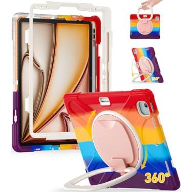 Imagem de BRAECN Capa para iPad Air 13 M3 2025/ M2 2024, iPad Pro 12.9 (6ª/5ª/4ª/3ª geração), capa resistente à prova de choque com suporte para lápis, alça giratória, suporte estável, alça de ombro, vermelho