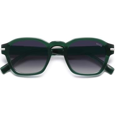Imagem de SOJOS Óculos de sol vintage retrô quadrado polarizado masculino ajuste padrão moderno feminino SJ2382, Lente de classificação verde com armação verde cristal, 50-24-140