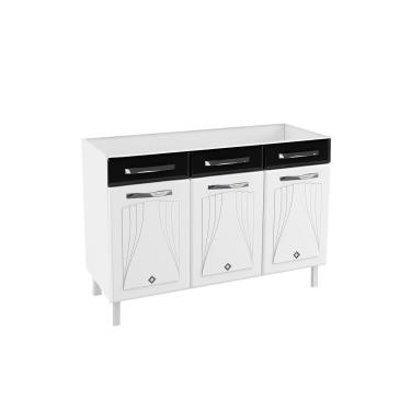 Imagem de Gabinete p/ Pia Cozinha Balcão Star New Aço c/ 3 Portas e 3 Gavetas s/Tampo 120cm Branco/Preto - Telasul