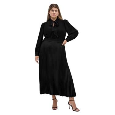 Imagem de City Chic Vestido feminino plus size - Marily plissado midi, Preto, 50