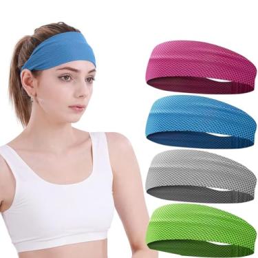 Imagem de Bandanas largas para mulheres, faixas elásticas antiderrapantes e refrescantes instantâneas, faixas esportivas que absorvem a umidade para academia, ioga, corrida, fitness