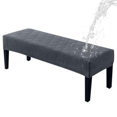 Imagem de HADEEONG Capa de banco de jantar, impermeável, lavável, capa de banco longa, capa de assento retangular elástica para salas de estar, quarto, cozinha, capa de banco de piano, cinza escuro