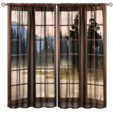 Imagem de Cortinas blackout florestais, floresta enevoada, fantasia, paisagem, quarto, sala de estar, cozinha, janela, conjunto com 2 painéis, tamanho total 132 cm L x 213 cm C
