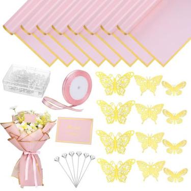 Imagem de Kit de papel de embrulho para buquê de flores, 93 unidades, rosa imper