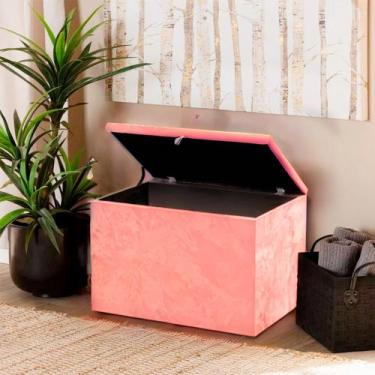 Imagem de Puff Baú Retangular Estofado Decorativo - Realizar, Rosa Bebê Suede