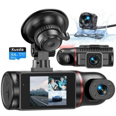 Imagem de Dash Cam Kussla 3 canais 1080P frontal e traseiro interno