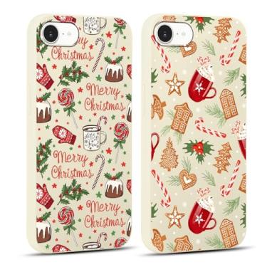 Imagem de Yomjew Pacote com 2 capas de celular Merry Christmas para iPhone 16e 6,1 polegadas, linda capa de silicone com estampa de biscoitos de Natal, capa de presente macia à prova de arranhões à prova de