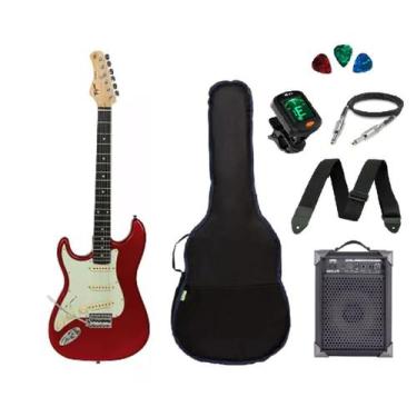 Imagem de Kit Guitarra Tagima TG500 Vermelha para Canhoto + Amplificador