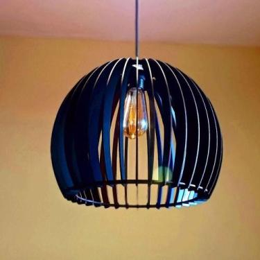 Imagem de Luminária Teto Tipo Pendente Em Mdf Universo Completa - Preta - LENOBR