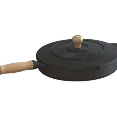 Imagem de Frigideira Ferro Fundido Com Tampa Ferro Cabo Madeira - LIBANEZA