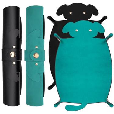 Imagem de SIQUK 2 bandejas dobráveis para rolar dados para cães, de couro PU, para jogos RPG D & D (ciano, preto)