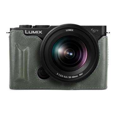 Imagem de MUZIRI KINOKOO Meia capa compatível com câmera Panasonic Lumix DC-S9, capa protetora de couro genuíno para câmera sem espelho Lumix S9 - com abertura inferior e design de alça de mão, Verde, Estojo
