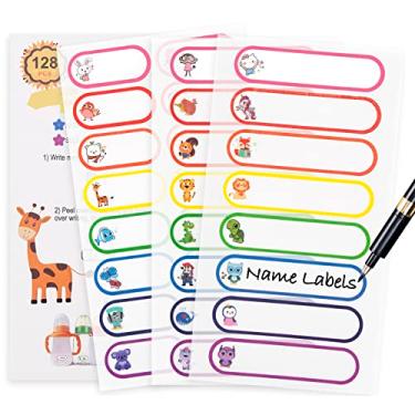 Imagem de Etiquetas de nome para crianças creche, etiquetas infantis à prova d'água para material escolar, 64 peças de etiquetas de nome personalizadas para garrafas de água, autolaminação, lavável na