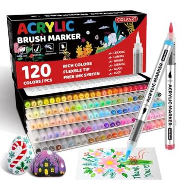 Imagem de Marcadores de tinta acrílica com ponta de pincel, canetas de tinta acrílica de 120 cores para pintura rupestre, cerâmica, madeira, tela, vidro, pedra, tecido, fabricação de cartões, bricolage e