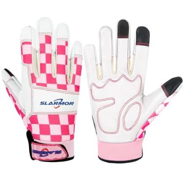 Imagem de SLARMOR Luvas de couro para jardinagem para mulheres - Luvas de trabalho à prova de espinhos com tela sensível ao toque para capinar, cavar, plantar, podar luvas de jardim - Médio