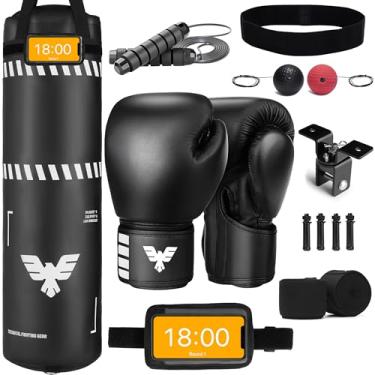 Imagem de Elite Sports Conjunto de saco de boxe adulto para fitness, arte marcial – Saco de pancadas de couro durável de 1,2 m com kit de boxe