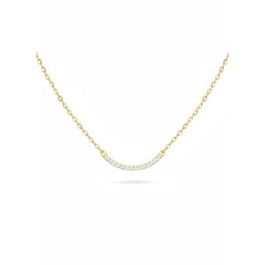 Imagem de PENLYU Colar feminino com pedra do mês de nascimento em ouro 14K, pingente de barra curvada, colar de irmãs, presentes para mãe e família, design de um terço de círculo, joia de presente de