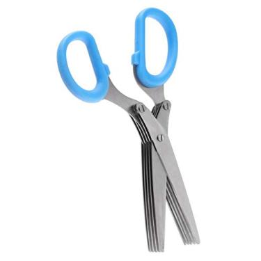 Imagem de WOIWO 1 tesoura de cebolinha de lâmina de cinco camadas M Faca de corte de cozinha multifuncional para frutas e legumes, tesoura de cozinha de baunilha e especiarias