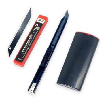 Imagem de GWEITOOL Faca utilitária retrátil com lâminas de aço SK2 pretas de 30 graus, 9 mm, faca de corte com recipiente de lâmina de encaixe para cortar papelão, caixas e casa, escritório, artesanato