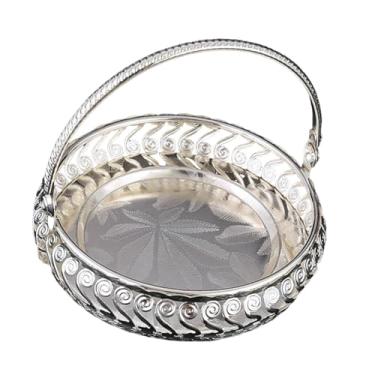 Imagem de YWJLQH Bandeja de frutas, prato de servir doces com alça, servidor de hotel e casa, prato de doces, lanche, sobremesa, de armazenamento para exibição de, Redondo