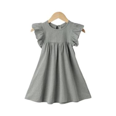 Imagem de Vestido de Verão Casual de Algodão para Bebês - Manga Voadora com Amar