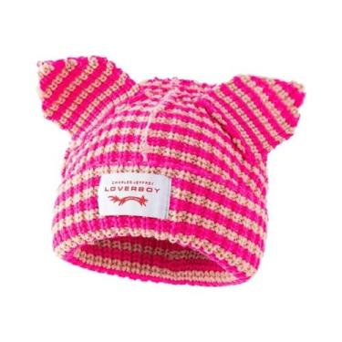 Imagem de Gorro De Inverno Unissex Quente Com Orelhas De Gato Em Crochê, Boné Hi