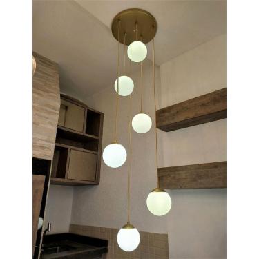 Imagem de Pendente Moderno Jabuticaba Alumínio Vidro Dourado 3m