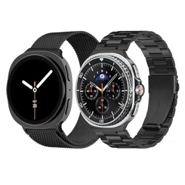Imagem de Pacote com 2 pulseiras de metal compatíveis com Samsung Galaxy Watch 8 de 40 mm/44 mm/clássico de 46 mm 2025, sem lacunas, pulseira magnética de malha milanesa para Galaxy Watch8 masculino e feminino