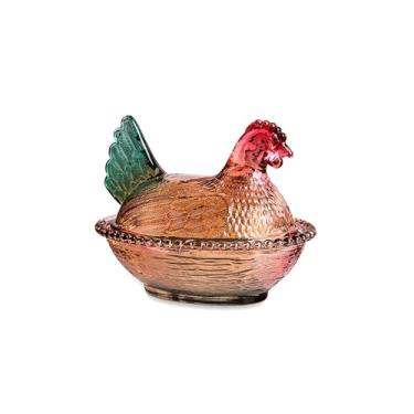 Imagem de ccsxqy Prato vintage de vidro de galinha no ninho com tampa - Tigela de vidro grande com pedestal, pote de doces de cristal colorido para lanches, sobremesa, biscoitos, decoração de mesa para casa