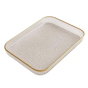 Imagem de Bandeja Decorativa Marmorizada Organizadora Multiuso Quadrada e Redonda Luxo Casa Cozinha(WEST BORDA DOURADA 33,8X23X4CM)
