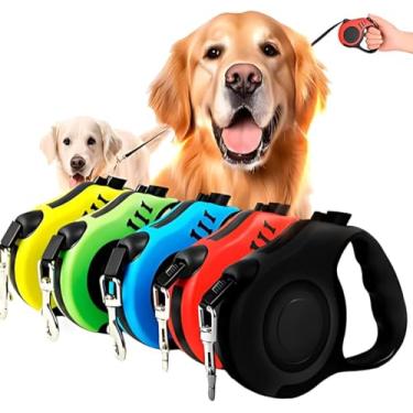 Imagem de Guia Retrátil Extensível 5 Metros 15kg Premium para Cachorros Botão de Trava Alça Ergonômica Resistente Ideal para Cães Pets