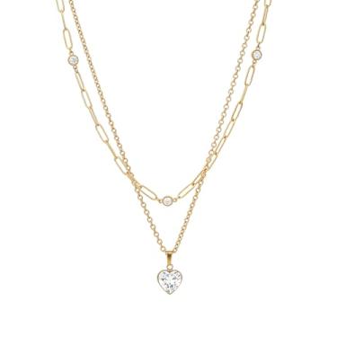 Imagem de TaYolnFaSo Colar com pingente de pedra do mês de nascimento em camadas, banhado a ouro 18 quilates, corrente com clipe de papel, coração, corte esmeralda, joia verde, presente de aniversário para