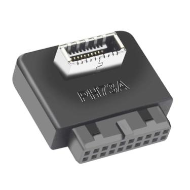 Imagem de WLGQ Adaptador de ângulo reto de 90 graus USB 3.0 para USB Tipo-E (chave A) para conector de placa-mãe de 19/20 pinos – Suporte USB C do painel frontal interno com caixa de plástico (A)