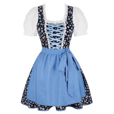 Imagem de Zhitunemi Oktoberfest Trajes femininos: Vestidos Dirndl Alemães Mulheres Festa Festival de Cerveja Bávara Celebrações Wurstfest, 2 peças azul-celeste, G