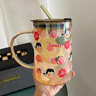 Imagem de Garrafa de água de vidro de baga de 900 ml caneca de café fofa copo portátil de leite suco de chá copo de vidro com tampa