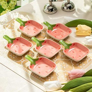 Imagem de Prato de tempero de cerâmica de morango adorável prato de molho de soja doméstico Prato de sabor pratos de lanche especiais para forno de micro-ondas
