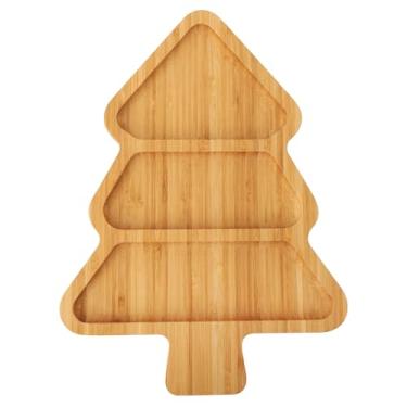 Imagem de Bandeja de servir árvore de Natal de bambu, tábua de charcutaria dividida com 3 compartimentos, decorações de mesa para festa de Natal