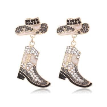 Imagem de Brincos femininos ocidentais de strass, botas de caubói com pedras, bijuterias, acessórios de rodeio, roupas de concerto, joias ocidentais, presentes, Metal, Sem pedra preciosa