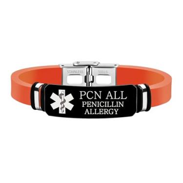 Imagem de Uloveido Pulseira de identificação de silicone com alerta de alergia para mulheres com etiqueta médica de penicilina, informações de saúde de emergência personalizadas, pulseira de identificação